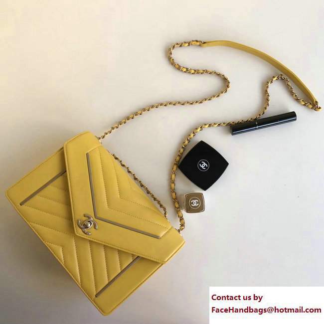 Chanel Lambskin & gold metal Chevron small/medium Flap Bag yellow